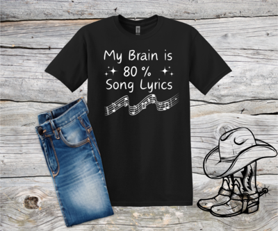Funny saying tshirt,My brain is 80 percent song lyrics shirt in white,humorous shirt,perfect gift for music teacher or music lover - image5